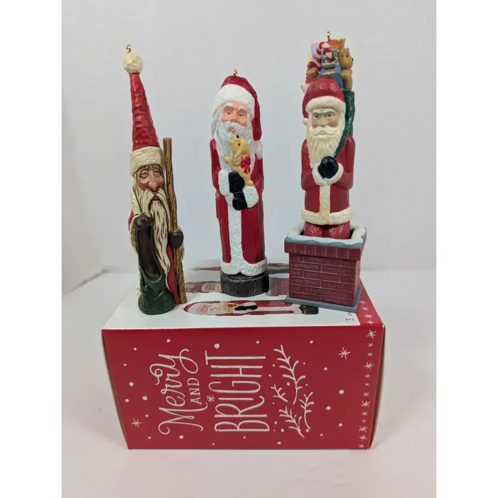 MIB 2016 Hallmark Keepsake Christmas Tree Rustic Santas 3pc Set Ornaments